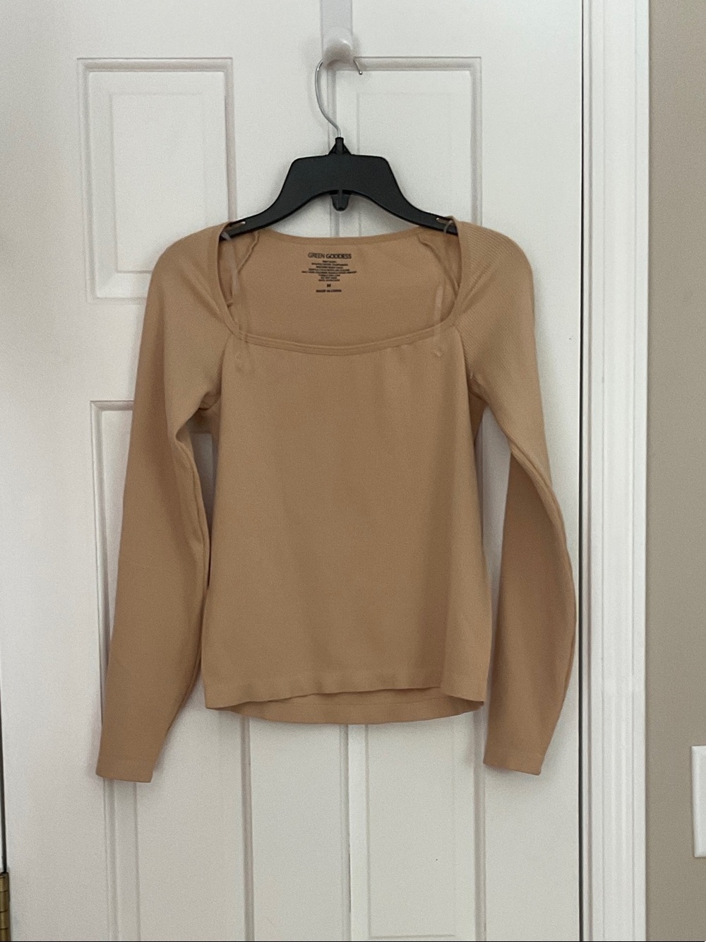 Green Goddess Tan Square Neck Long Sleeve Top